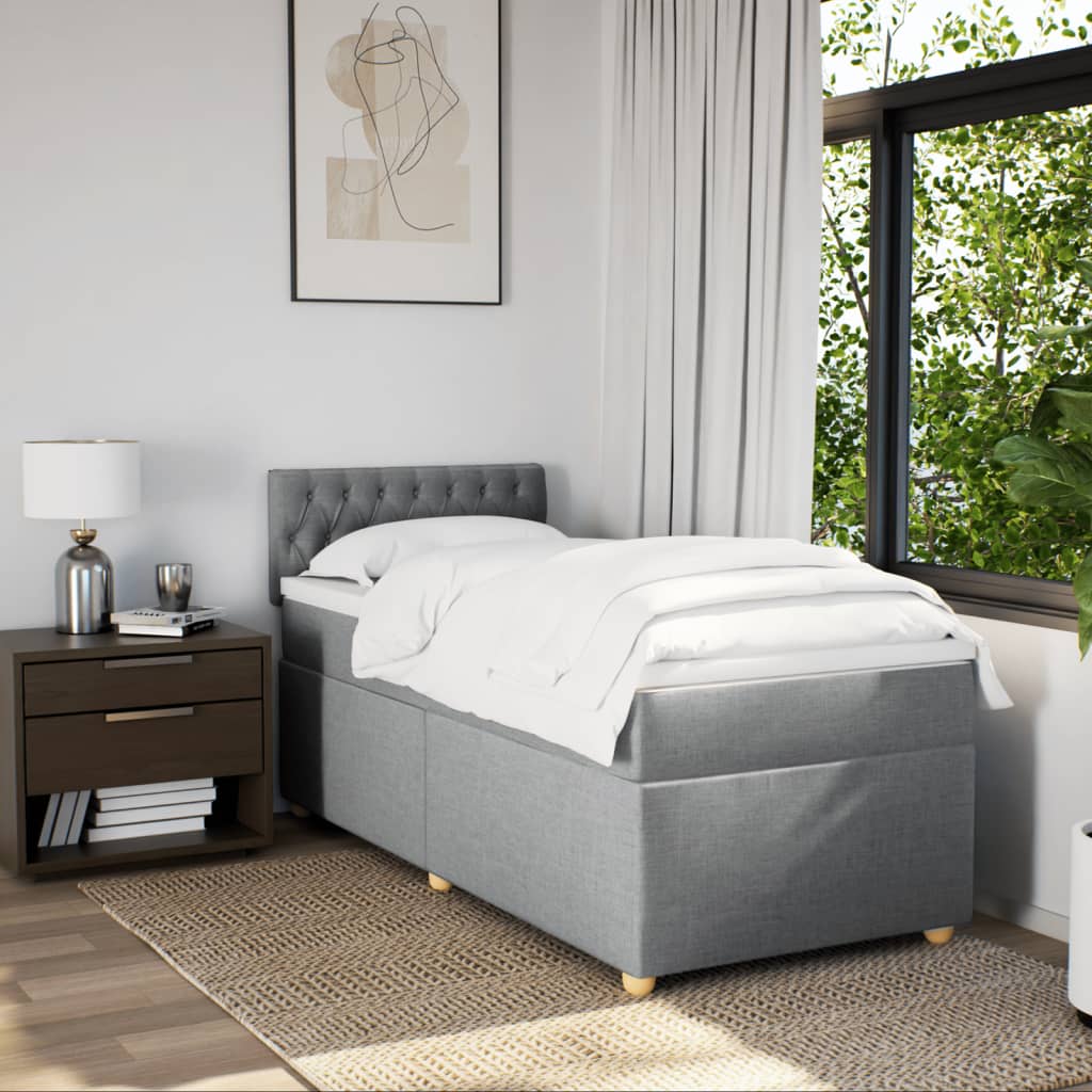 vidaXL Boxspring met matras stof lichtgrijs 90x190 cm afbeelding
