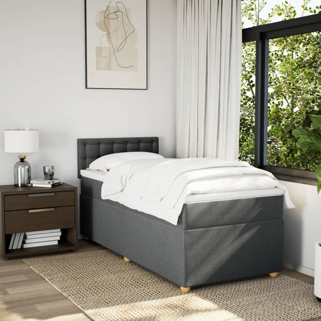 vidaXL Boxspring met matras stof donkergrijs 90x190 cm afbeelding