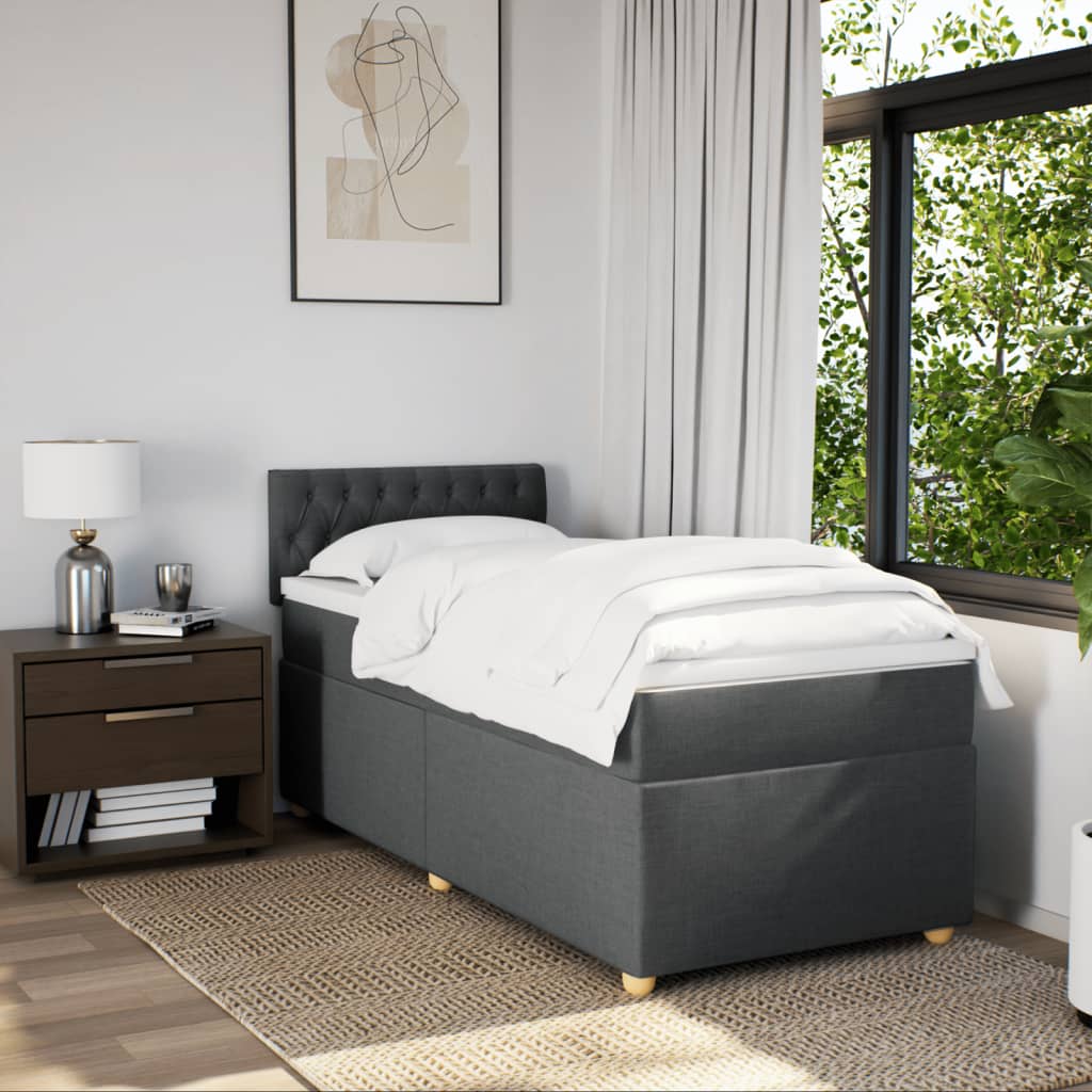 vidaXL Boxspring met matras stof donkergrijs 90x200 cm afbeelding
