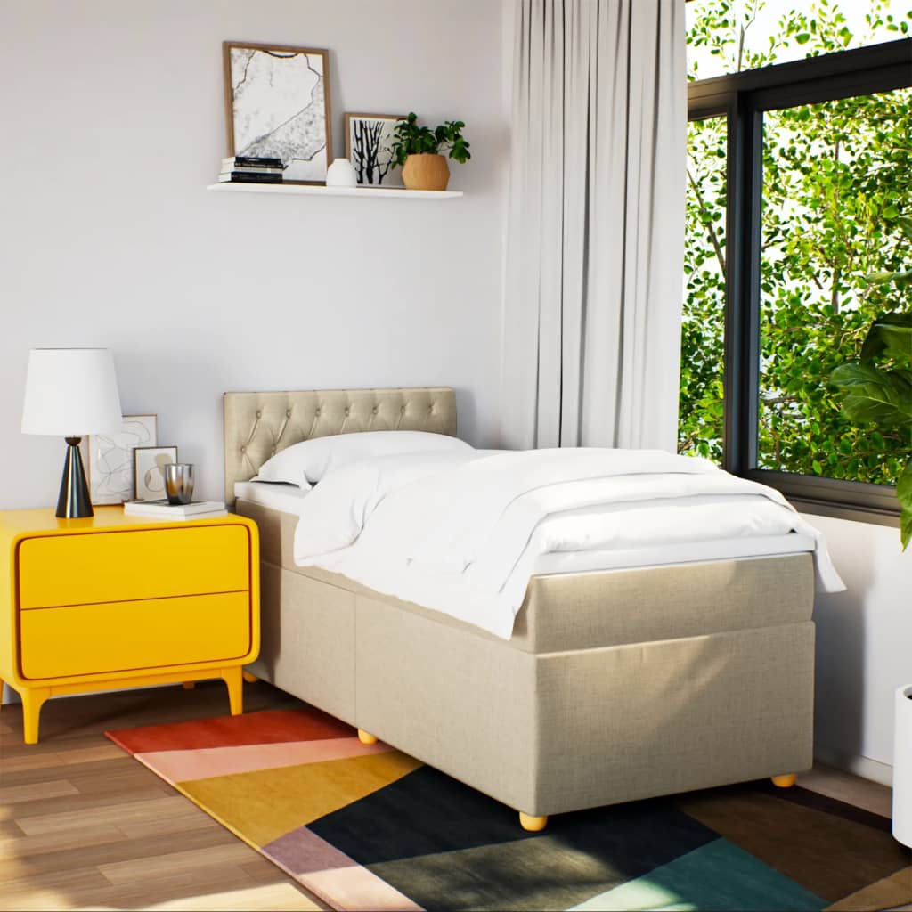 vidaXL Boxspring met matras stof crèmekleurig 90x200 cm, foto 2