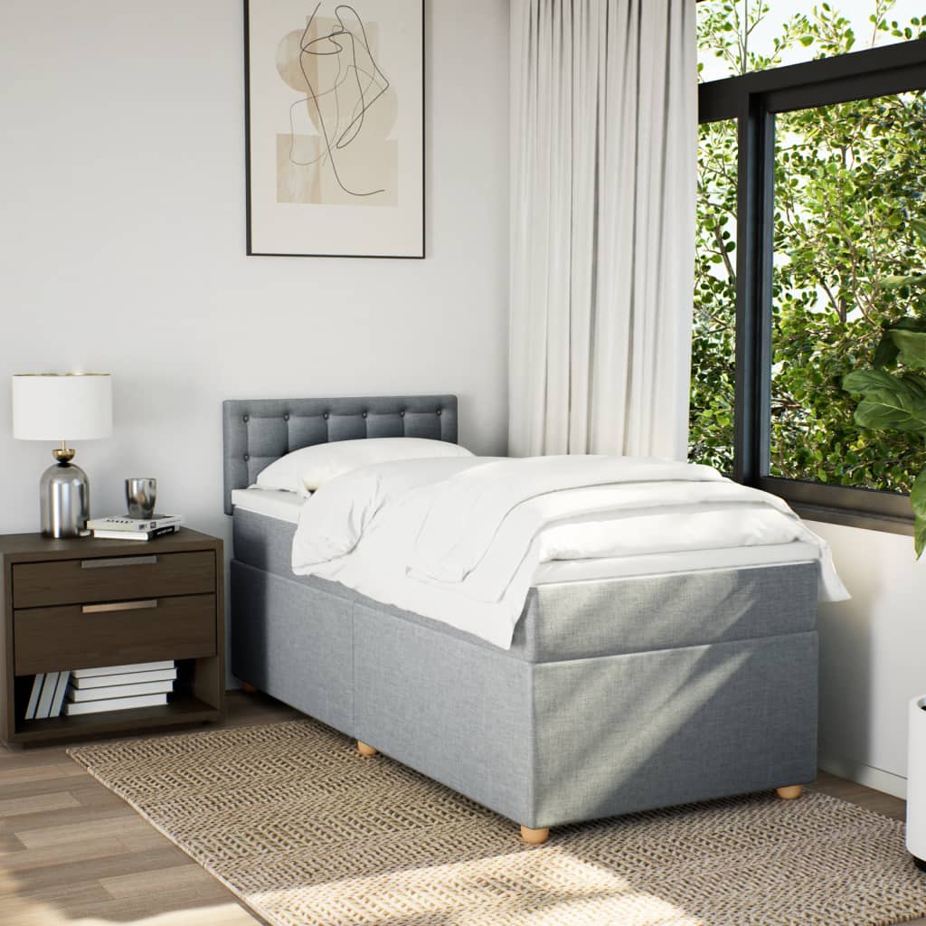 vidaXL Boxspring met matras stof lichtgrijs 90x200 cm afbeelding