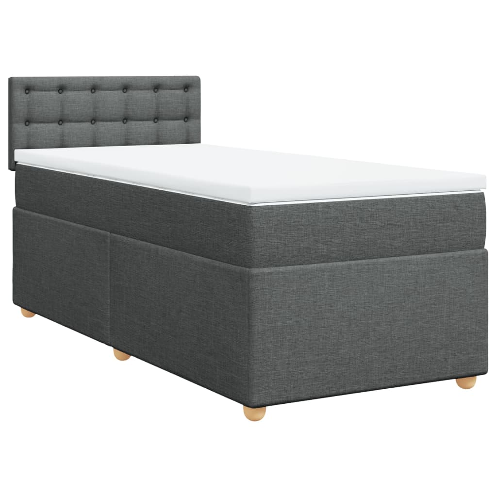 vidaXL Pat box spring cu saltea, gri închis, 90x200 cm, textil