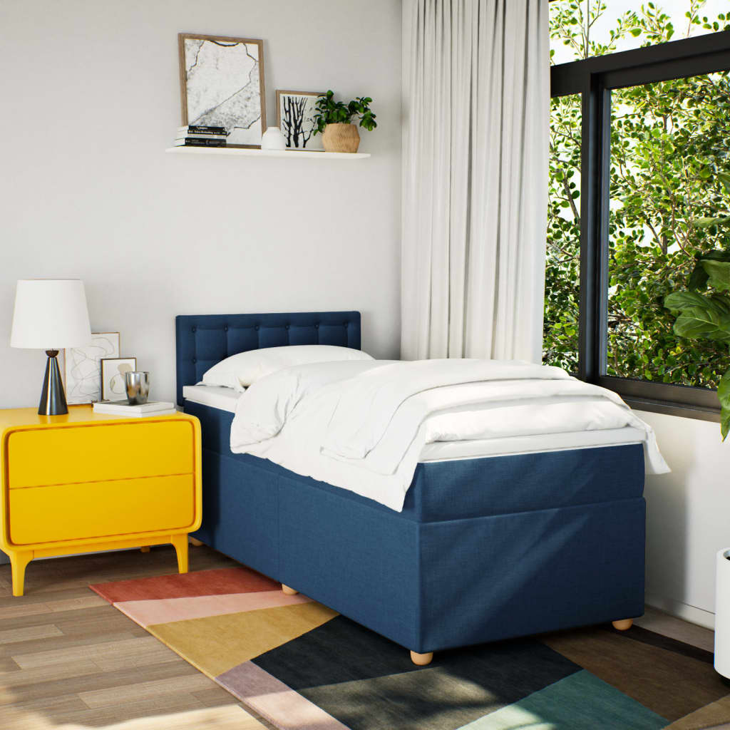 vidaXL Boxspring met matras stof blauw 90x200 cm afbeelding