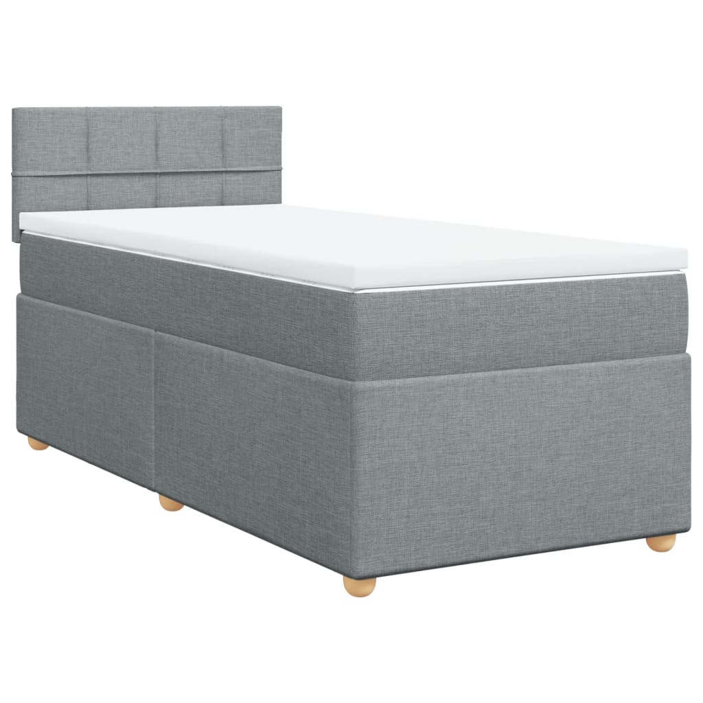 vidaXL Pat box spring cu saltea, gri deschis, 100x200 cm, textil