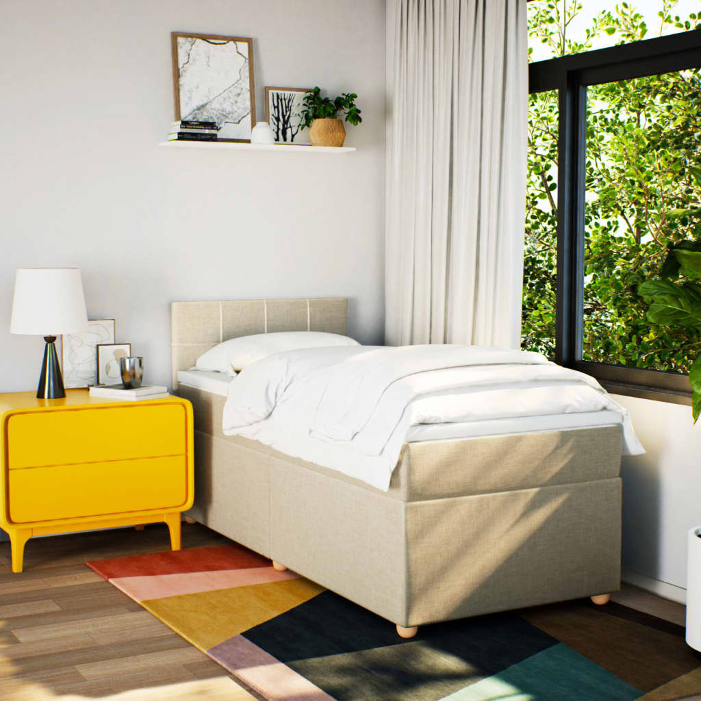 vidaXL Boxspring met matras stof crèmekleurig 100x200 cm, foto 2