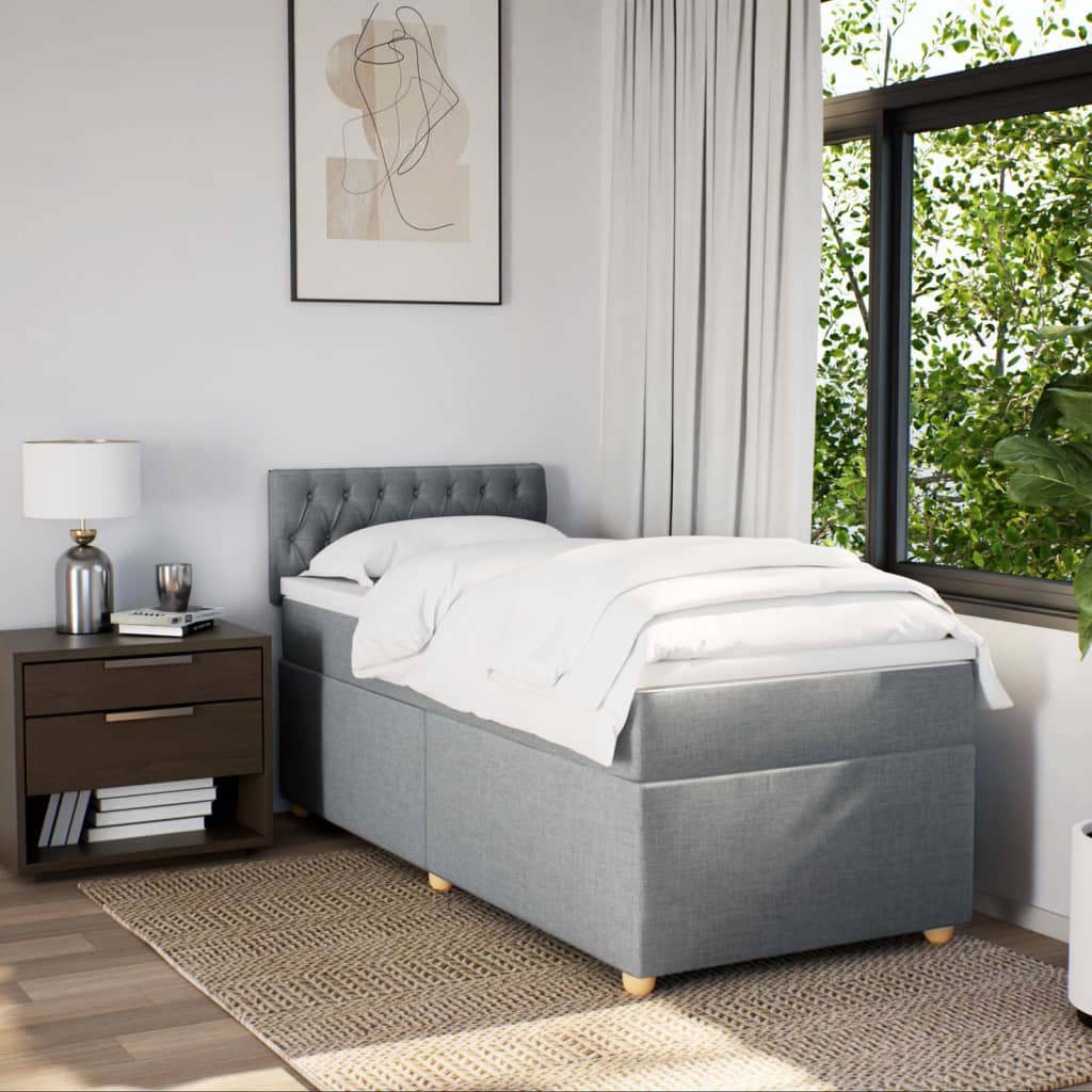vidaXL Boxspring met matras stof lichtgrijs 100x200 cm afbeelding