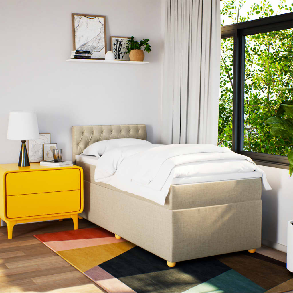 vidaXL Boxspring met matras stof crèmekleurig 100x200 cm afbeelding