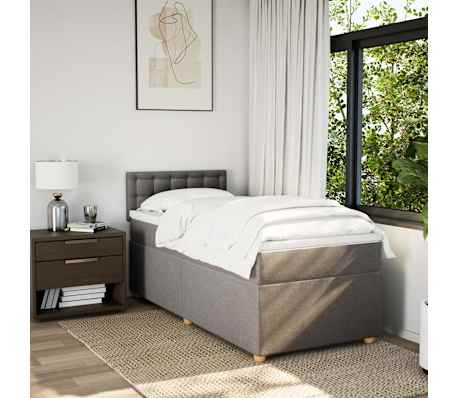 vidaXL Pat box spring cu saltea, gri taupe, 100x200 cm, textil