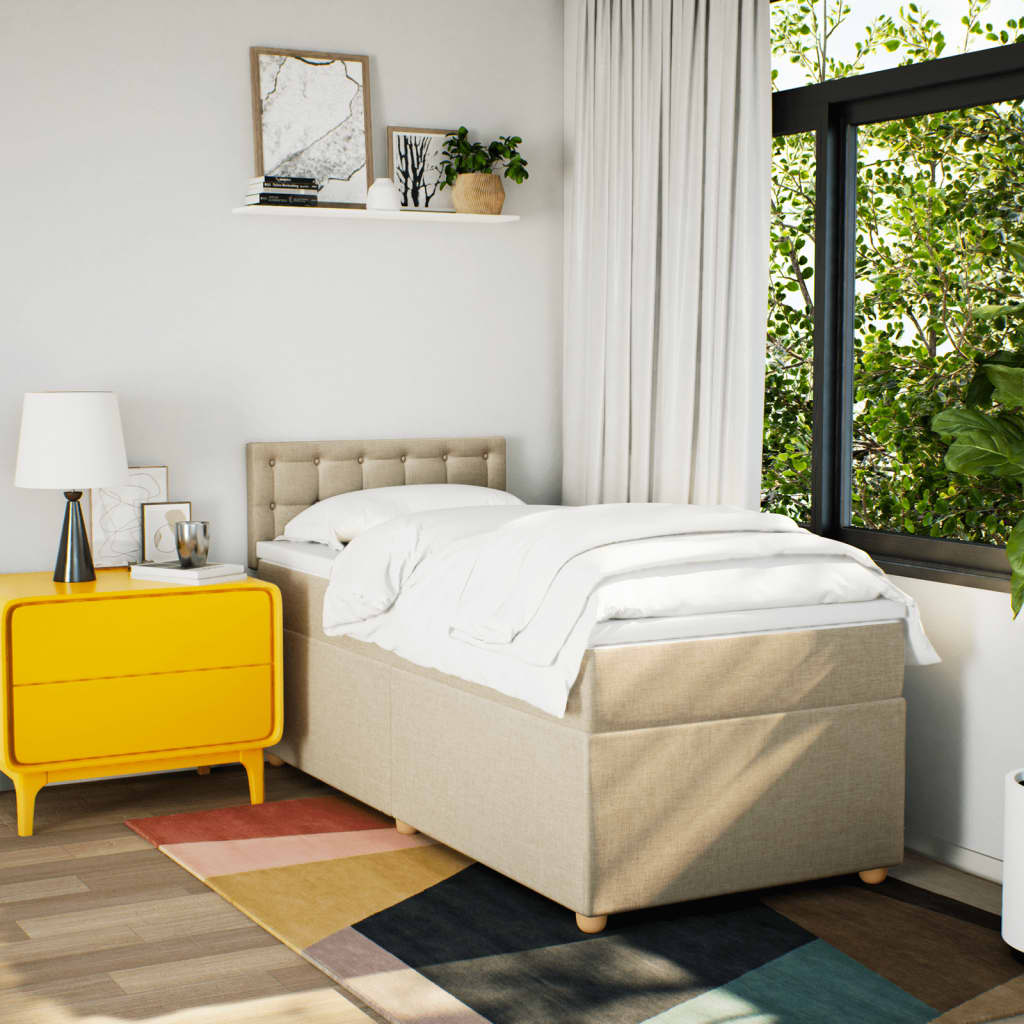 vidaXL Boxspring met matras stof crèmekleurig 100x200 cm afbeelding