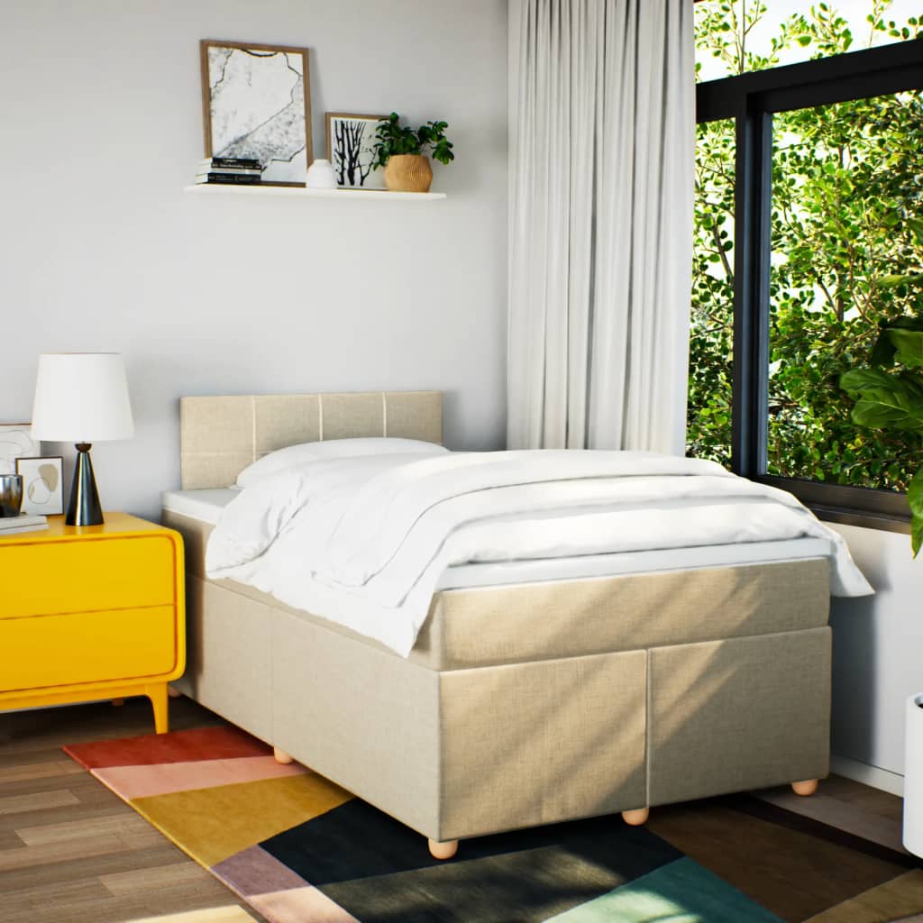 vidaXL Boxspring met matras stof crèmekleurig 120x190 cm afbeelding