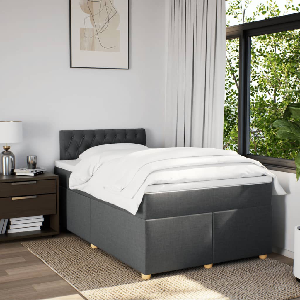 vidaXL Boxspring met matras stof donkergrijs 120x190 cm afbeelding