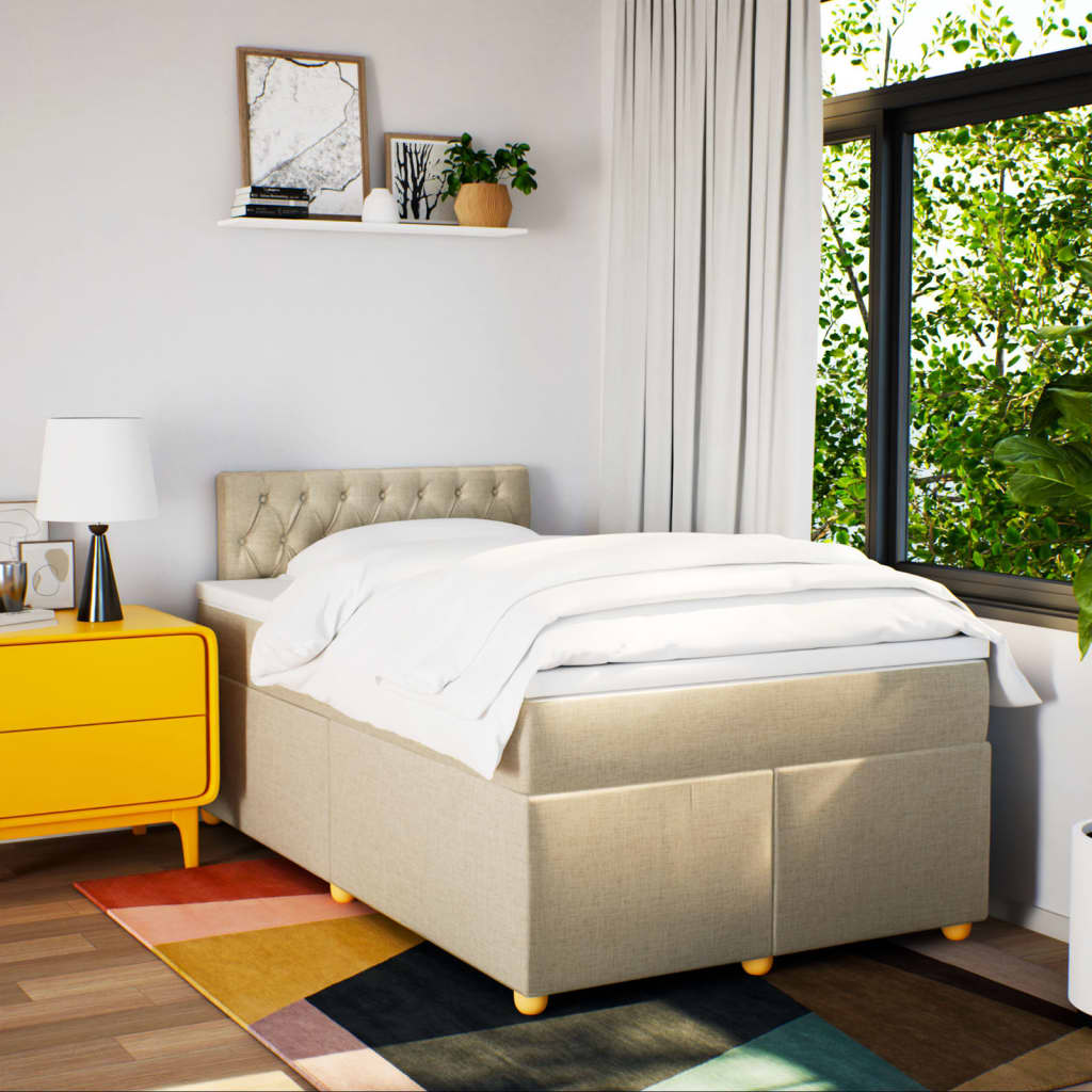vidaXL Boxspring met matras stof crèmekleurig 120x190 cm afbeelding