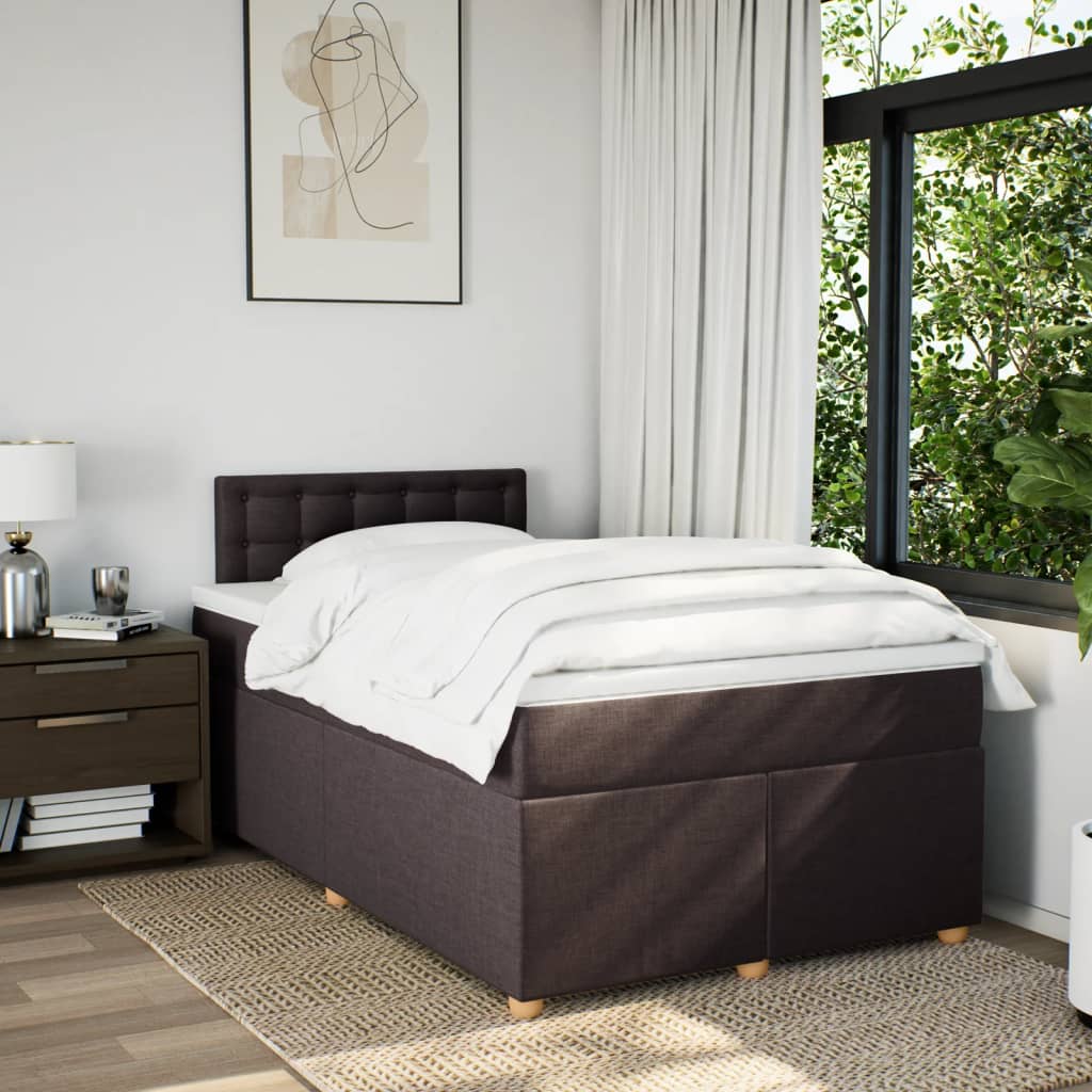 vidaXL Boxspring met matras stof donkerbruin 120x190 cm afbeelding