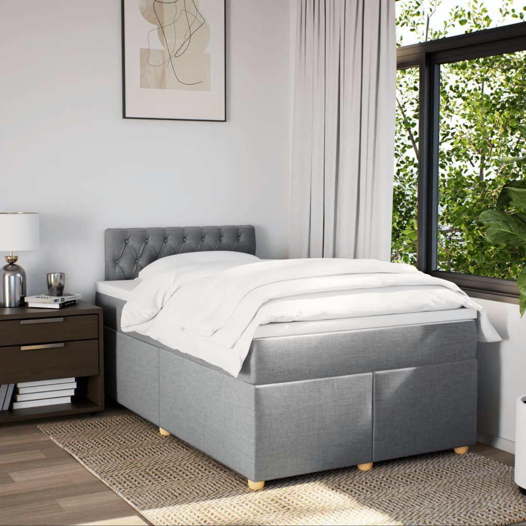 vidaXL Boxspring met matras stof lichtgrijs 120x200 cm grijs, foto 2