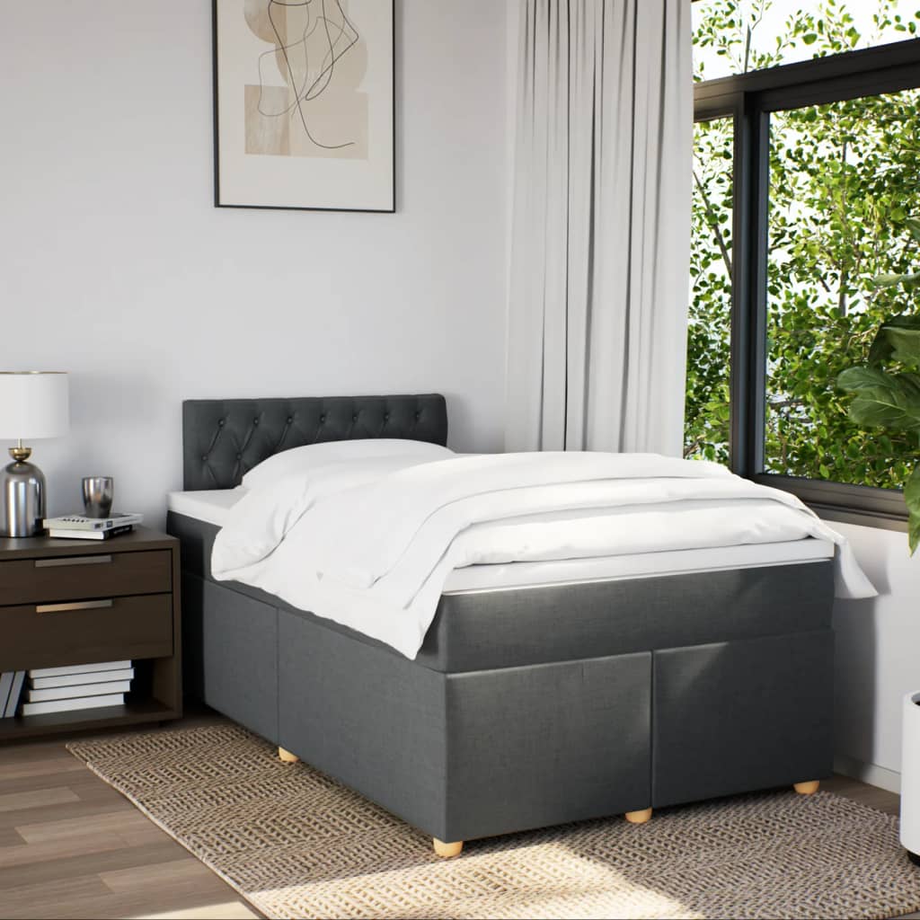 vidaXL Boxspring met matras stof donkergrijs 120x200 cm afbeelding