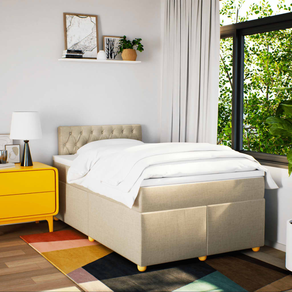vidaXL Boxspring met matras stof crèmekleurig 120x200 cm afbeelding