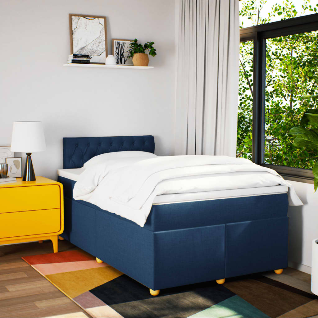 vidaXL Boxspring met matras stof blauw 120x200 cm afbeelding
