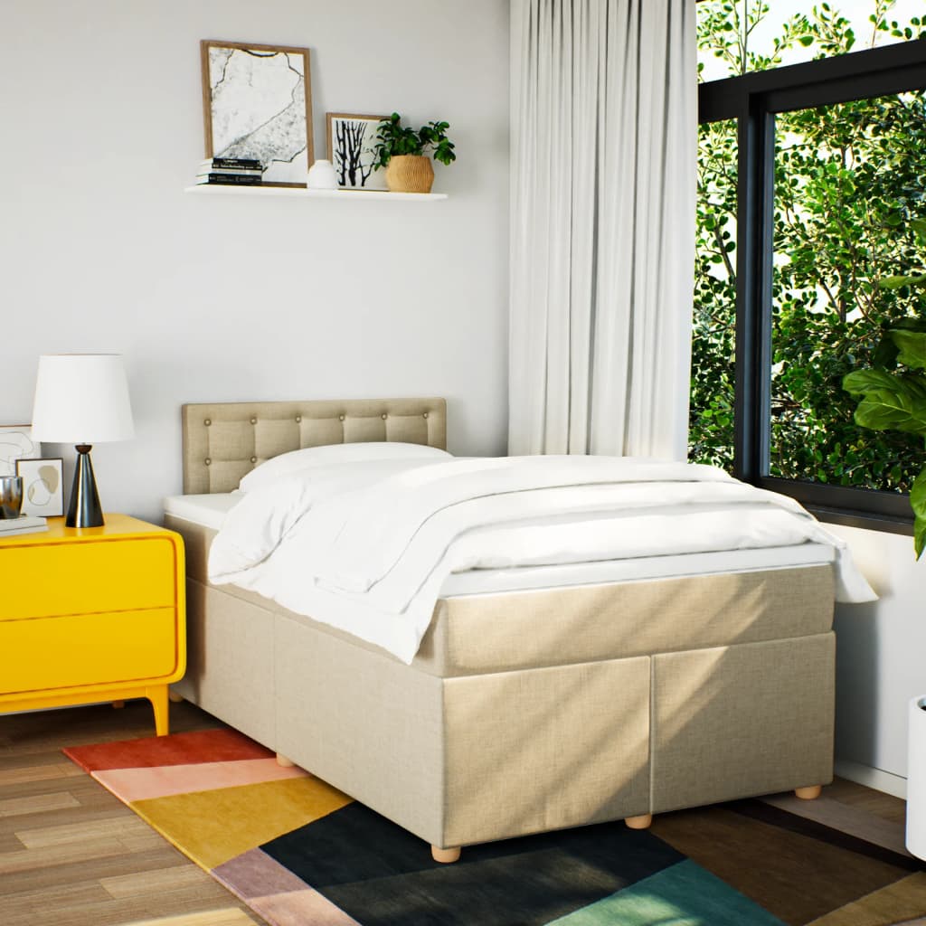 vidaXL Boxspring met matras stof crèmekleurig 120x200 cm afbeelding