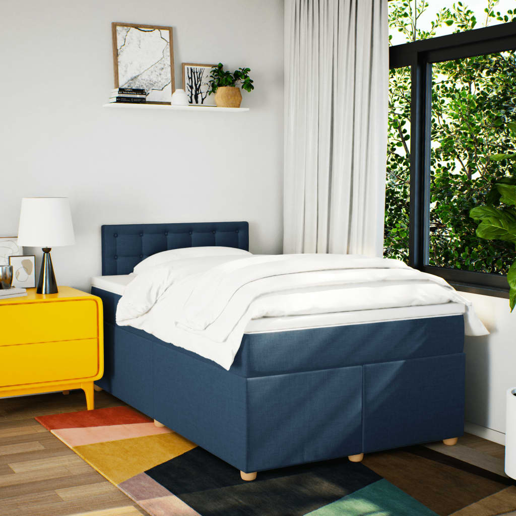 vidaXL Boxspring met matras stof blauw 120x200 cm afbeelding