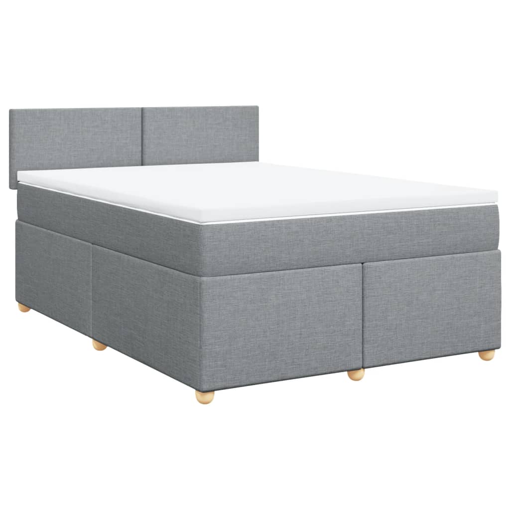 vidaXL Pat box spring cu saltea, gri deschis, 140x190 cm, textil