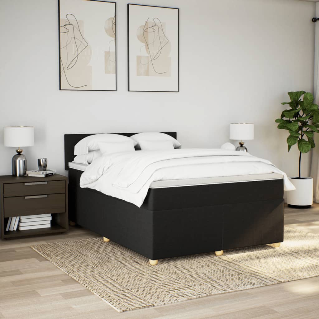 vidaXL Boxspring met matras stof zwart 140x190 cm afbeelding