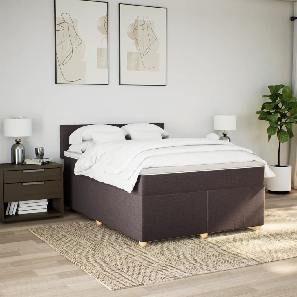 vidaXL Boxspring met matras stof donkerbruin 140x190 cm afbeelding