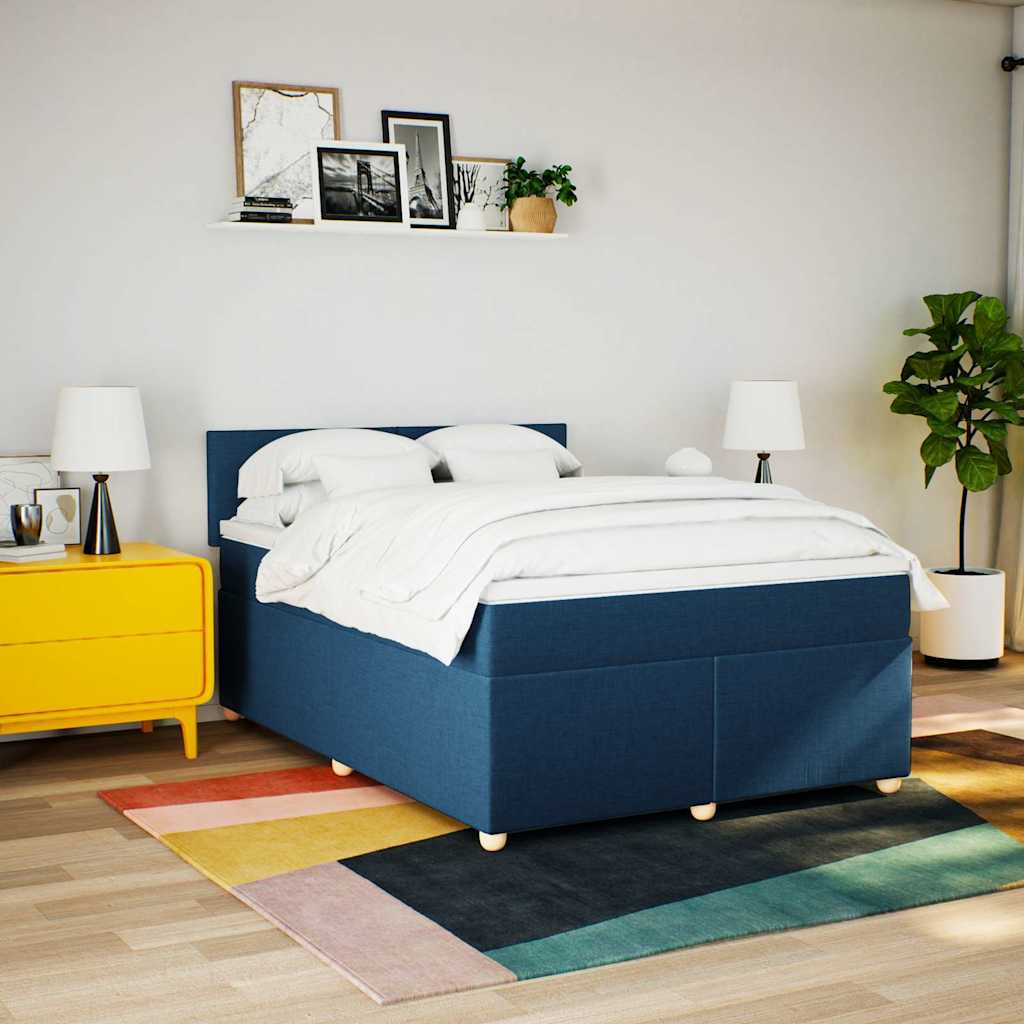 vidaXL Boxspring met matras stof blauw 140x190 cm afbeelding