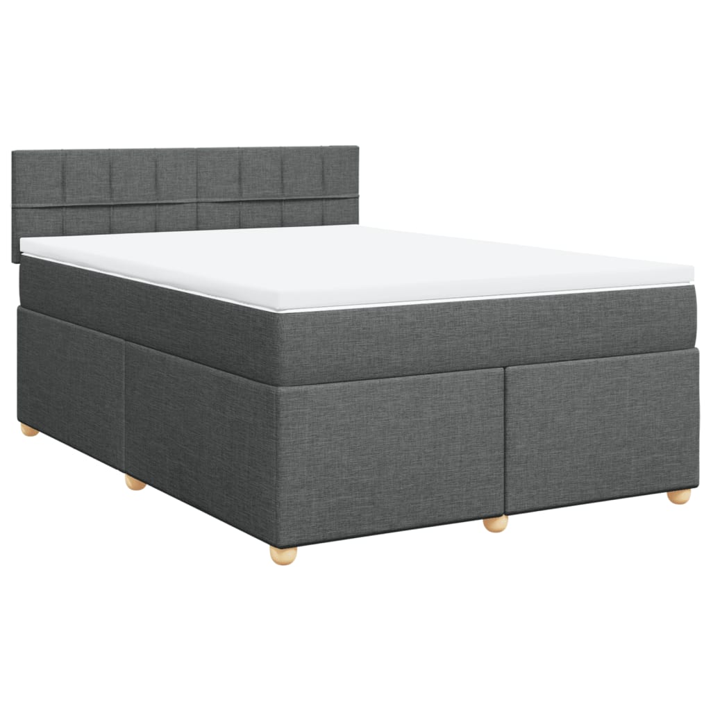 vidaXL Pat box spring cu saltea, gri închis, 140x190 cm, textil