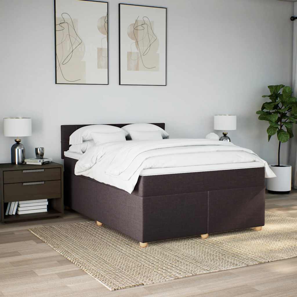 vidaXL Boxspring met matras stof donkerbruin 140x190 cm afbeelding