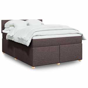 Box spring postelja z vzmetnico temno rjav 140x190 cm blago
