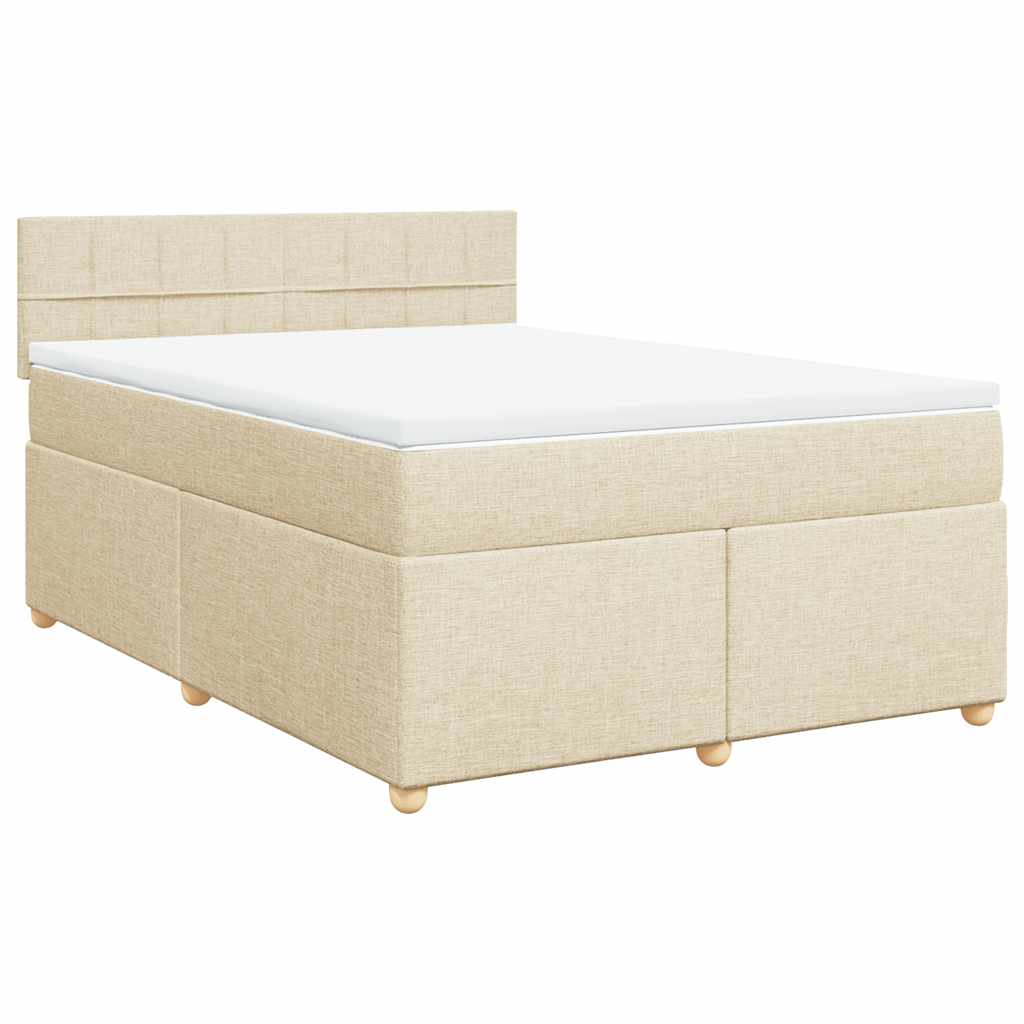 vidaXL Box spring postelja z vzmetnico krem 140x190 cm blago