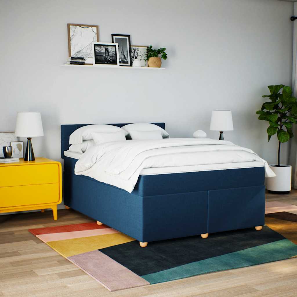 vidaXL Boxspring met matras stof blauw 140x190 cm afbeelding