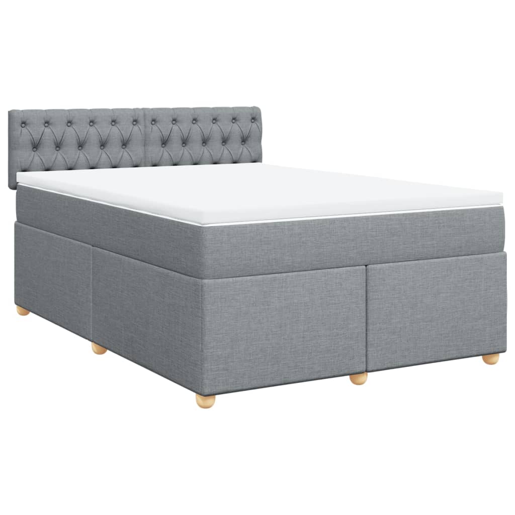 vidaXL Pat box spring cu saltea, gri deschis, 140x190 cm, textil