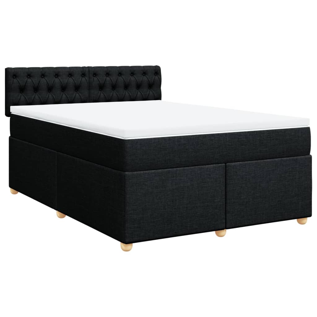vidaXL Pat box spring cu saltea, negru, 140x190 cm, textil