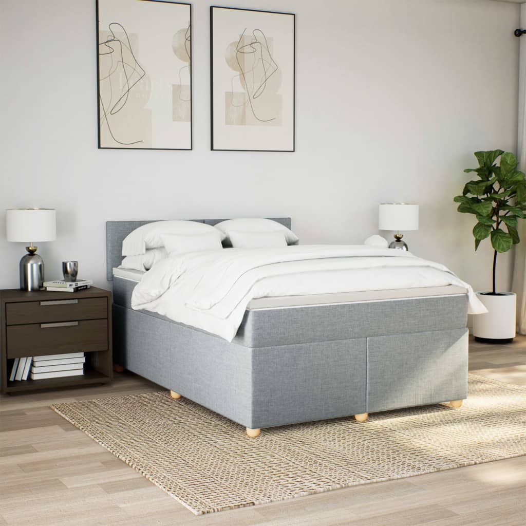 vidaXL Boxspring met matras stof lichtgrijs 140x200 cm afbeelding