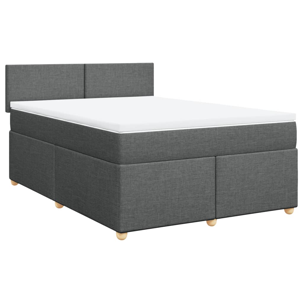 vidaXL Pat box spring cu saltea, gri închis, 140x200 cm, textil