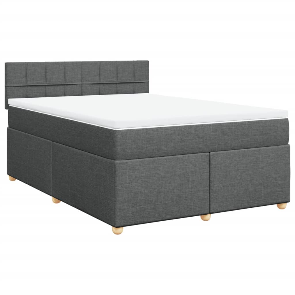 vidaXL Pat box spring cu saltea, gri închis, 140x200 cm, textil