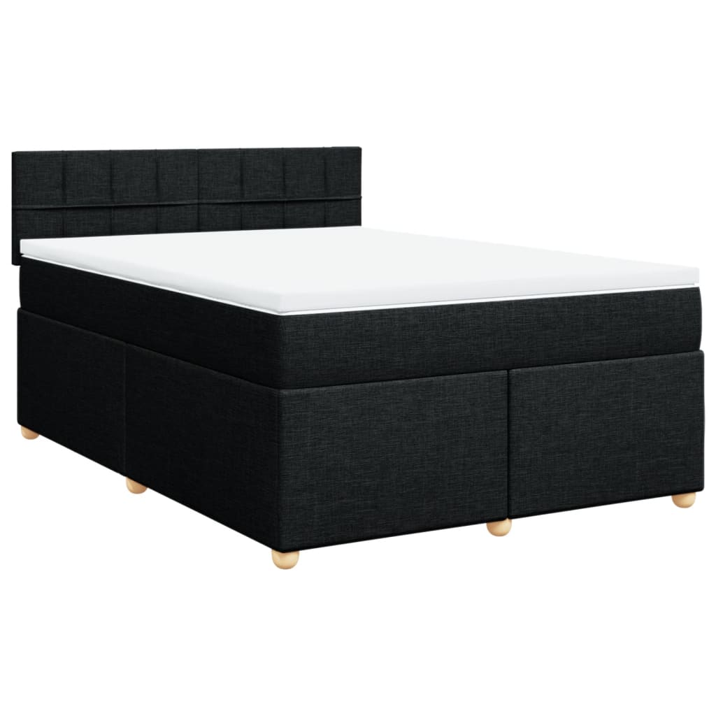 vidaXL Pat box spring cu saltea, negru, 140x200 cm, textil
