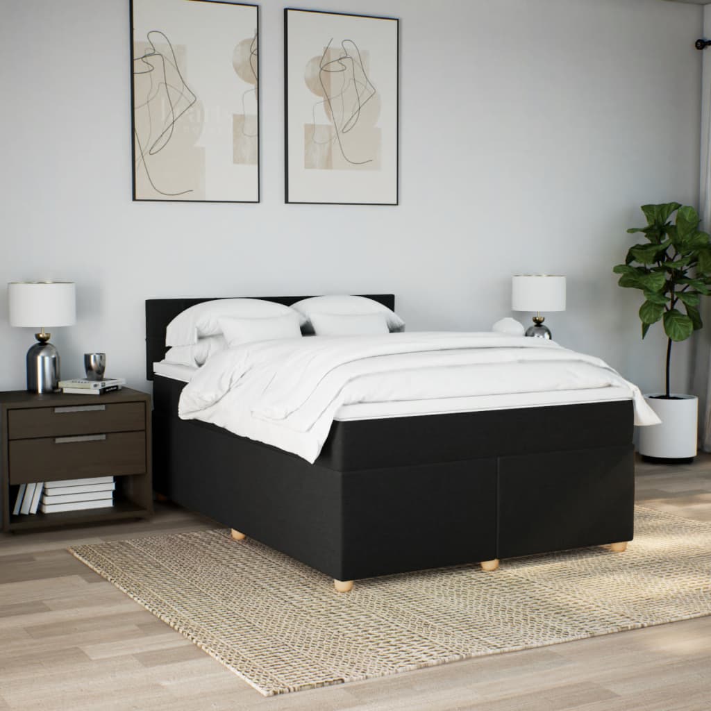 vidaXL Boxspring met matras stof zwart 140x200 cm afbeelding