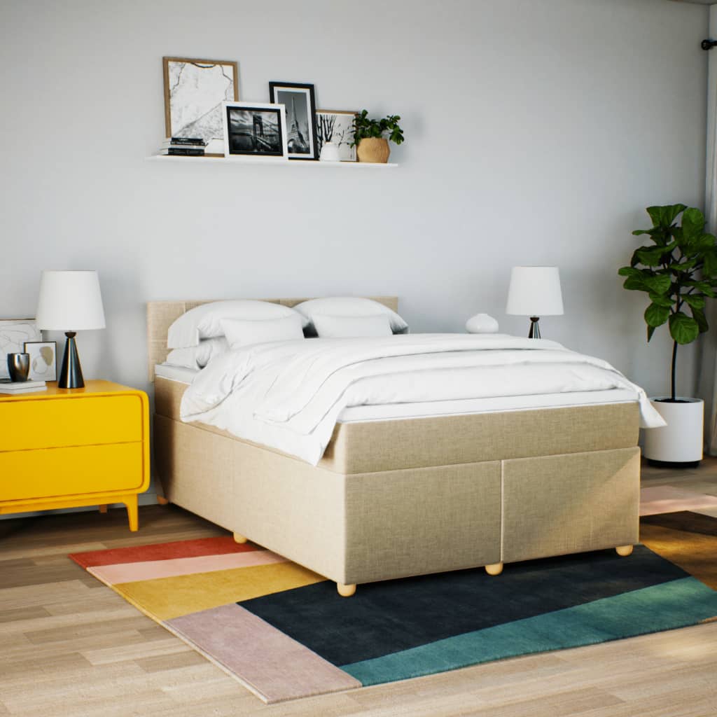 vidaXL Boxspring met matras stof crèmekleurig 140x200 cm afbeelding