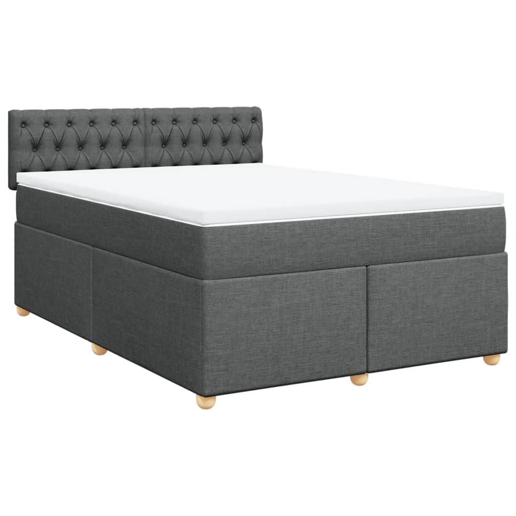 vidaXL Pat box spring cu saltea, gri închis, 140x200 cm, textil