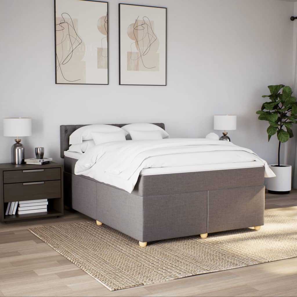vidaXL Boxspring met matras stof taupe 140x200 cm afbeelding
