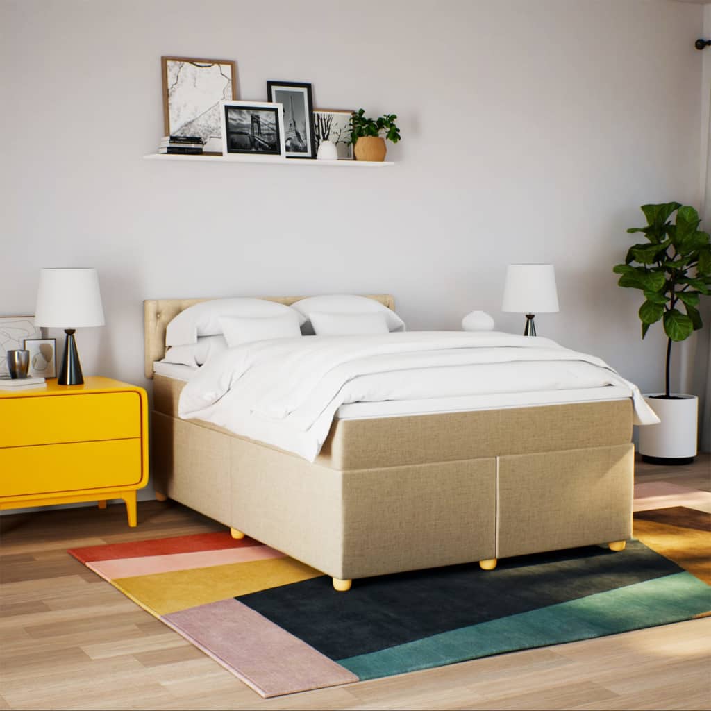 vidaXL Boxspring met matras stof crèmekleurig 140x200 cm afbeelding