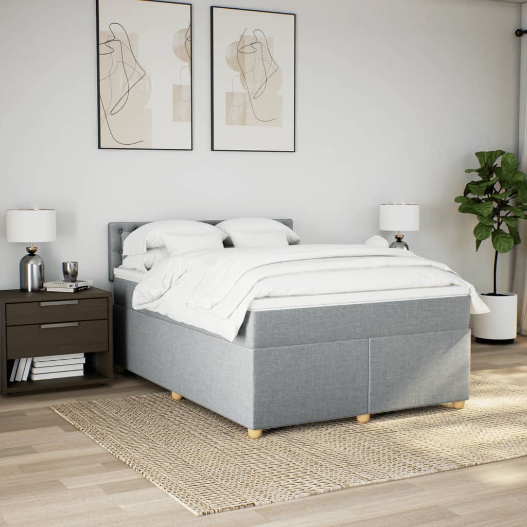 vidaXL Boxspring met matras stof lichtgrijs 140x200 cm afbeelding