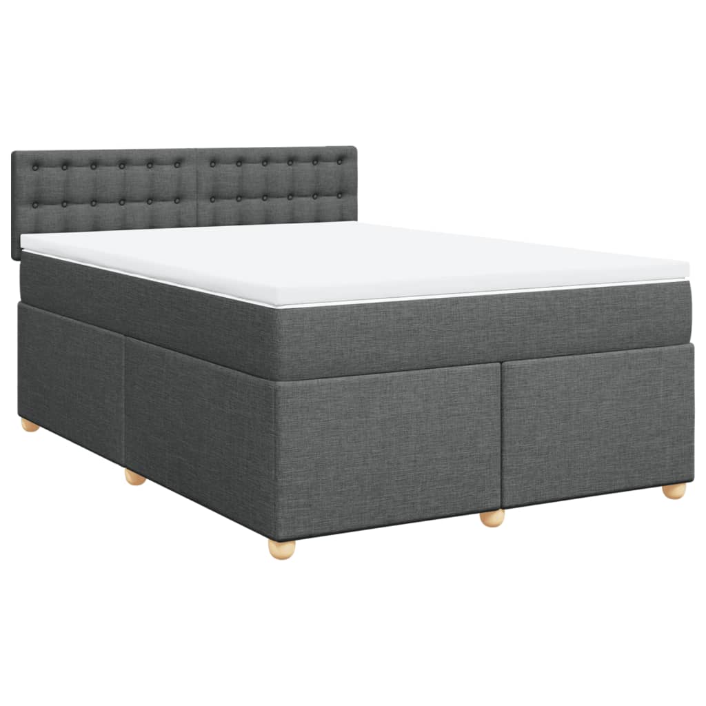 vidaXL Pat box spring cu saltea, gri închis, 140x200 cm, textil