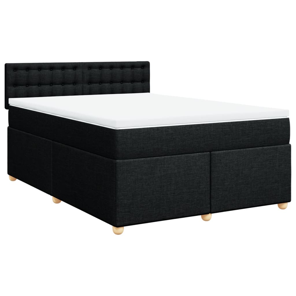vidaXL Pat box spring cu saltea, negru, 140x200 cm, textil