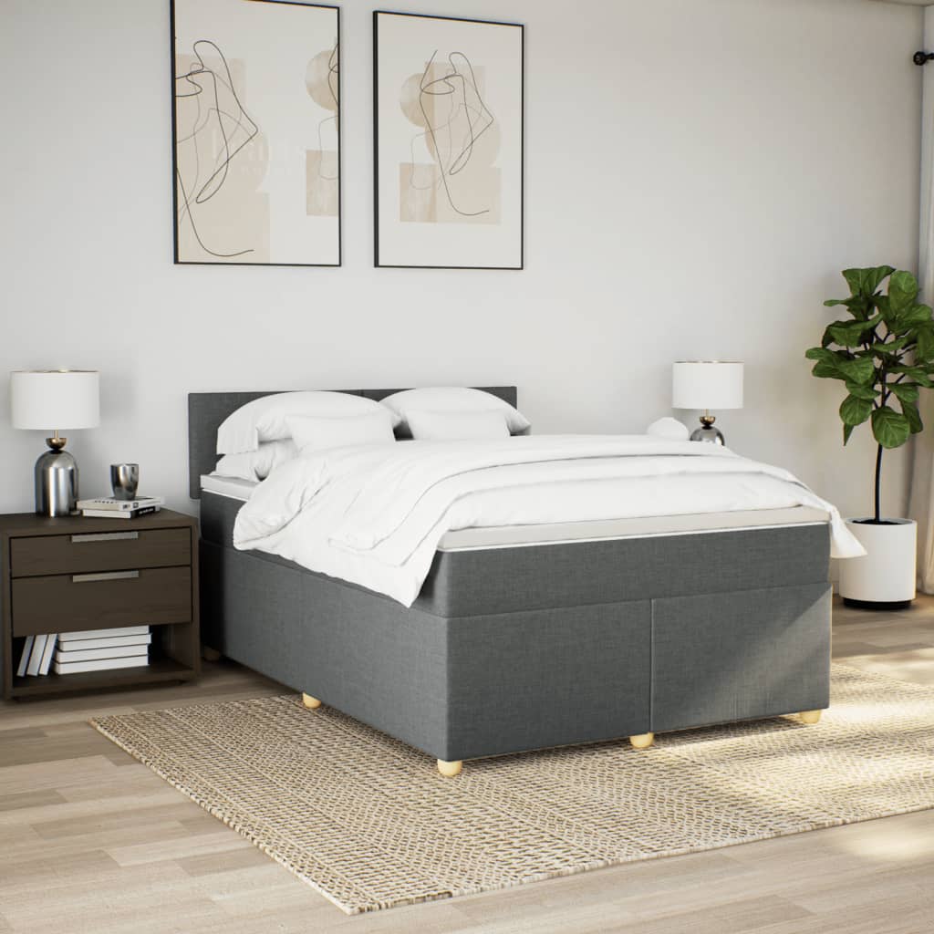 vidaXL Boxspring met matras stof donkergrijs 160x200 cm afbeelding