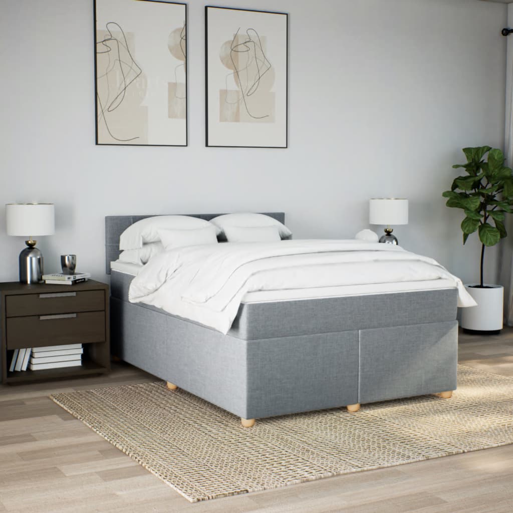 vidaXL Boxspring met matras stof lichtgrijs 160x200 cm grijs, foto 2