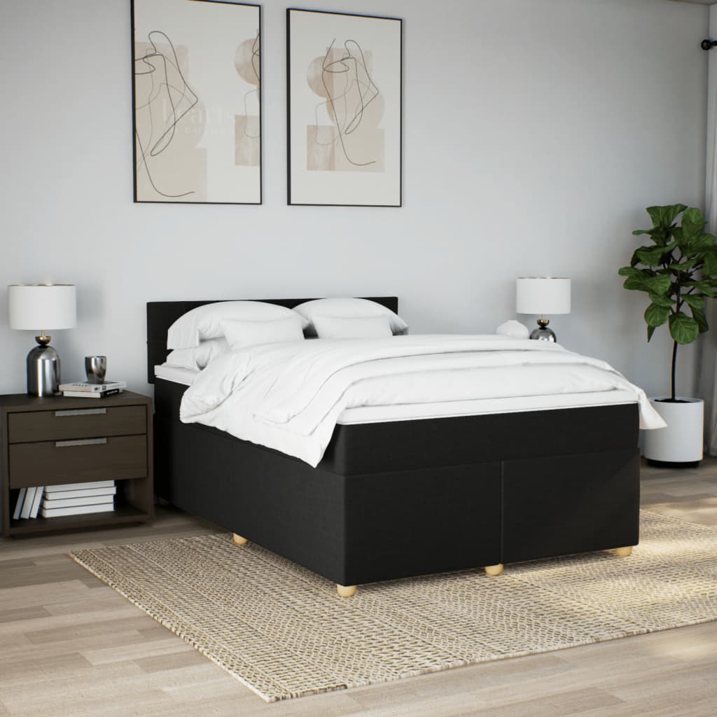 vidaXL Boxspring met matras stof zwart 160x200 cm afbeelding