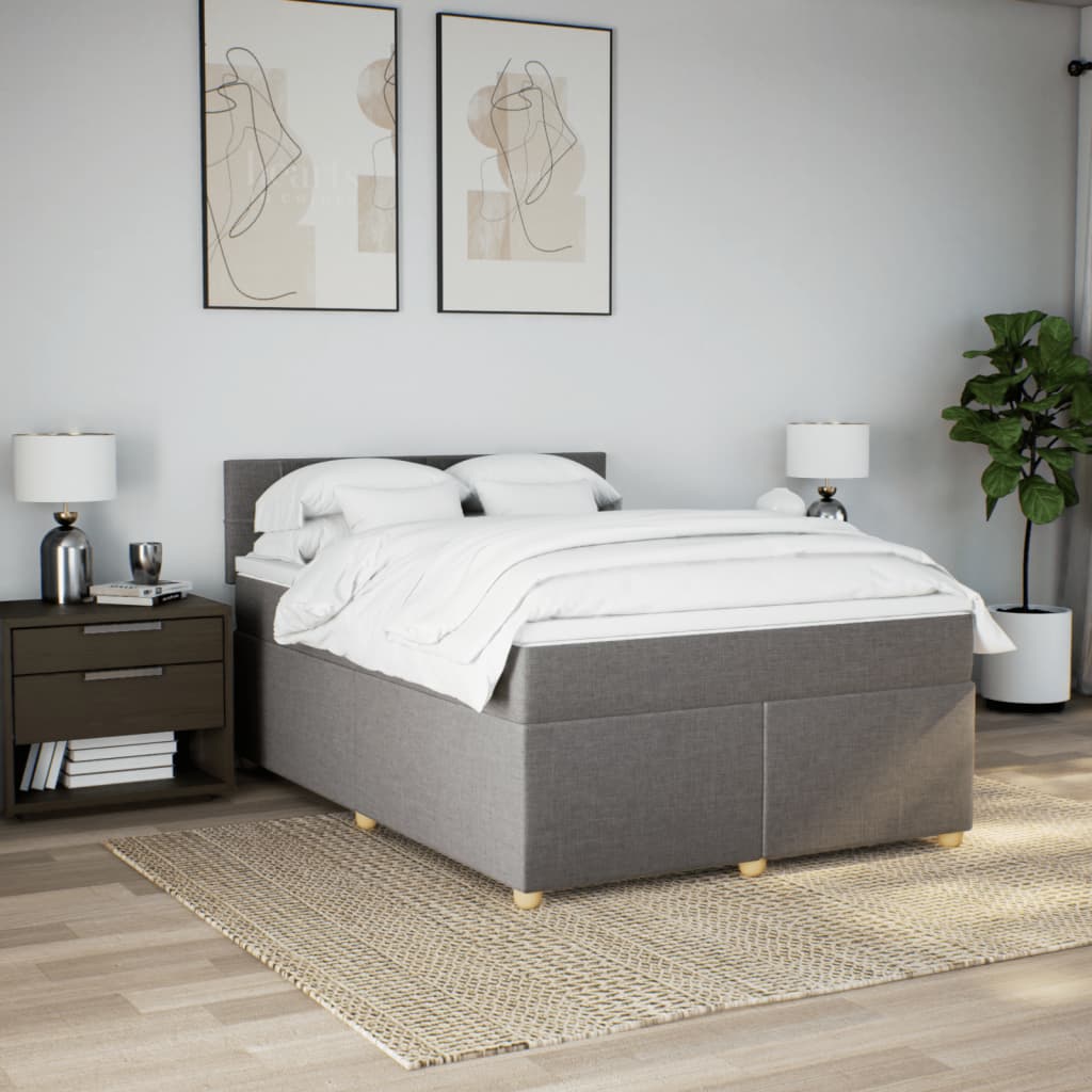 vidaXL Boxspring met matras stof taupe 160x200 cm afbeelding